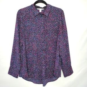Confetti Print Long Sleeve Shirt  Size XL Mini Dot Button Up Colorful Career Top